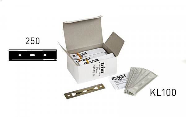 Cuchillas rascavidrios carbono UNGER sueltas 10cm, caja con 250 piezas, KL100