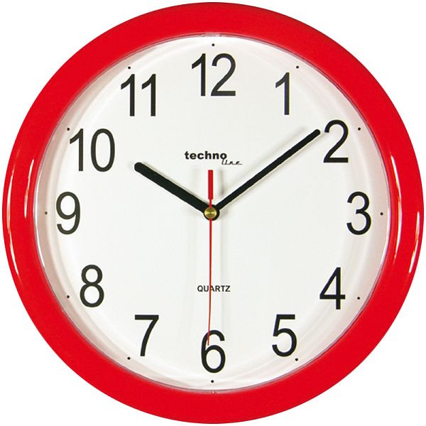 Reloj de pared Technoline de cuarzo rojo, estructura de plástico, dimensiones: Ø 250 x 24 mm, WT 600 rojo