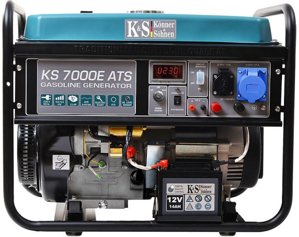 Könner & Söhnen Generador eléctrico de gasolina de 5500W, 1x16A(230V)/1x32A(230V), 12V, sistema automático de emergencia ATS, regulador de voltaje, pantalla, KS 7000E ATS