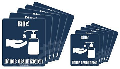 Señal de contacto ''Desinfectar las manos'', autoadhesiva, 9 cm y 12 cm, empaquetada con 5 unidades cada una, 7592/901