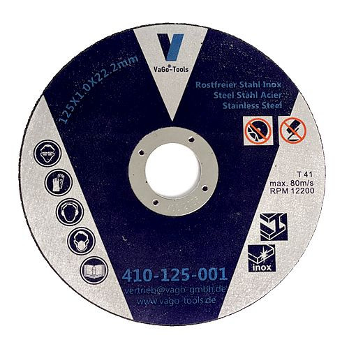 Discos de corte VaGo-Tools discos flexibles 125x1mm acero inoxidable metal acero, PU: 50 piezas, 410-125-001x50_tv
