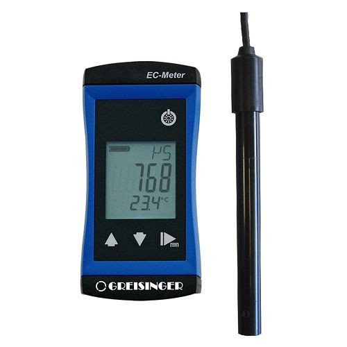 Medidor de conductividad/medidor EC de precisión Greisinger G 1409 para conductividad hasta un máximo de 5000 mS/cm, incluida celda de medición de titanio, 480846