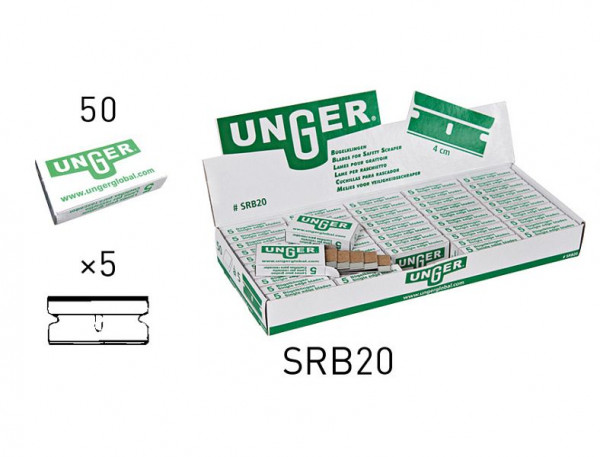 Cuchillas de repuesto UNGER, 4 cm, UE: 1 caja con 250 cuchillas, SRB20