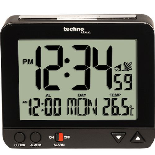 Technoline radio reloj despertador negro, iluminación permanente atenuada sin fuente de alimentación, dimensiones: 96 x 80 x 32 mm, WT 195 negro