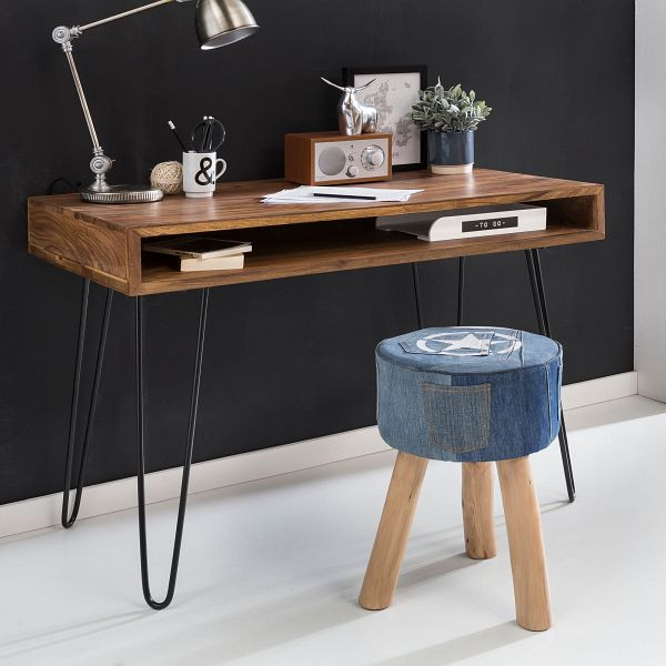 Wohnling escritorio BAGLI marrón 110 x 60 x 76 cm mesa para portátil de madera maciza Sheesham natural, WL1.995