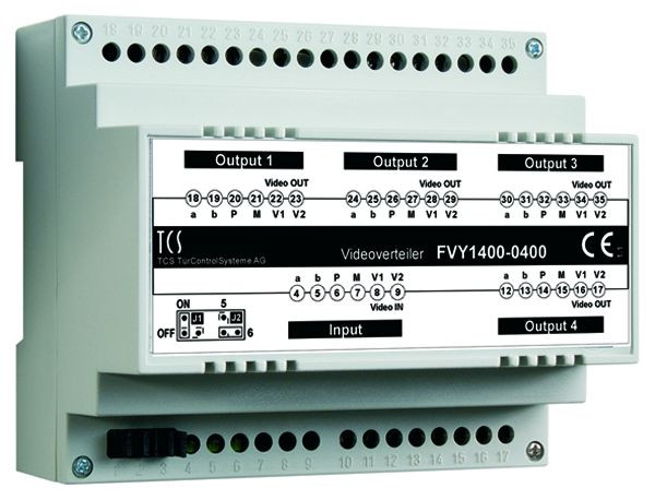 Distribuidor de señal de video TCS para dividir hilos de video, 4 vías, carril DIN 6 HP, FVY1400-0400