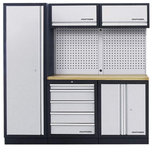 Sistema de armario de taller Kraftwerk MOBILIO de 3 elementos, con pared cuadrada perforada, 3964A