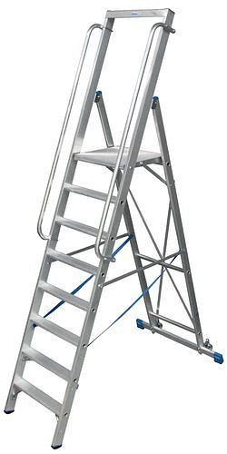 Escalera de aluminio DENIOS, móvil, con gran plataforma, 10 peldaños, 209-570