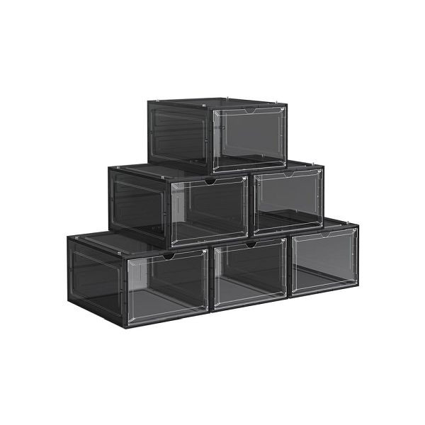 SONGMICS Cajas de zapatos de 6 piezas 25,5 x 33 x 17,5 cm negro, LSP032B06
