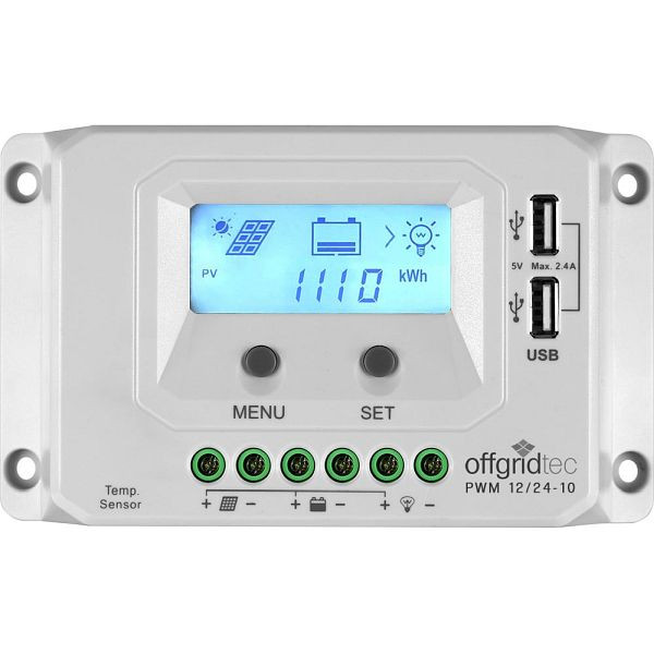 Controlador de carga Offgridtec PWM Pro 12V/24V 10A Puerto USB, 1-01-010910