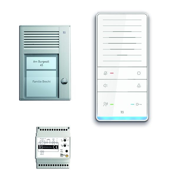 Sistema de control de puerta TCS audio: paquete AP para 1 unidad residencial, con estación exterior PAK 1 botón de timbre, 1x altavoz manos libres ISW5031, unidad de control BVS20, PAAF011 / 001