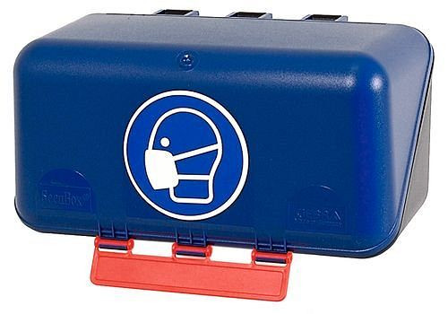 Caja mini DENIOS para guardar protección respiratoria, azul, 116-480