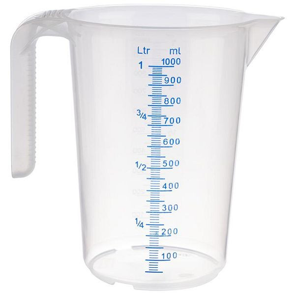 Vaso medidor APS, Ø 12 cm, altura: 16,5 cm, 1 litro, polipropileno, con asa abierta, escala de medida grabada en el exterior, 30062