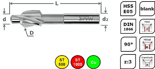 Avellanador SPPW HSS-E05 90 ° DIN1866 Ø6.0x2.5 M3.0 K, 155800030K