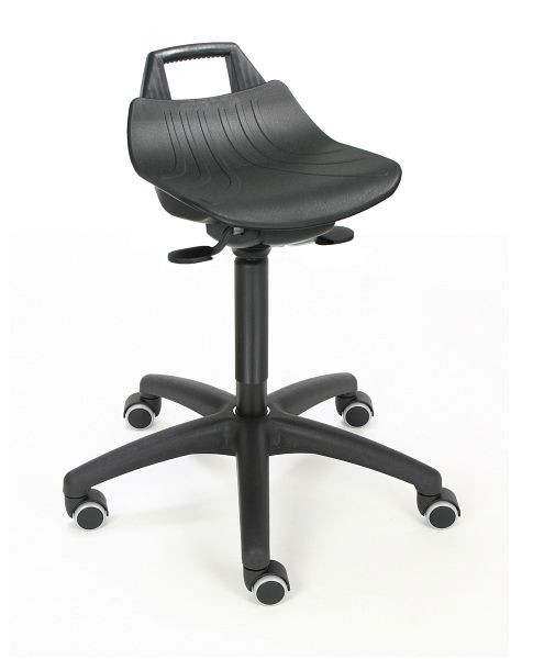 Bipedestador Lotz "Extremely comfortable", asiento de PP negro, grande, altura del asiento 520-710 mm, base de plástico negro, ruedas dobles con freno, 3662.17