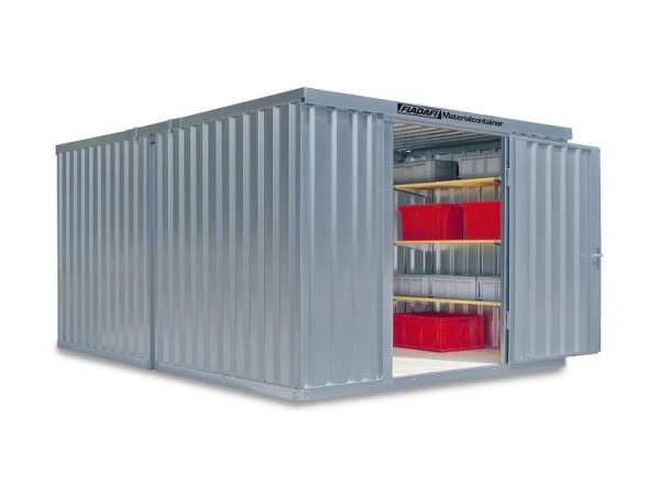 Combinación de contenedores de material FLADAFI MC 1340, galvanizado, desmontado, con piso de madera, 3050 x 4340 x 2150 mm, puerta simple en el lado de 3 m, F13400101
