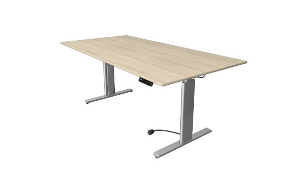Mesa para sentarse/de pie Kerkmann Move 3 plateada, ancho 2000 x fondo 1000 mm, altura ajustable eléctricamente de 720 a 1200 mm, arce, 10233750