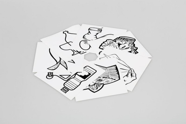 Juego de pegatinas de pictogramas VAR, 7 pliegues, negro / blanco (materiales reciclables, papel, residuos residuales, vidrio, metal, residuos orgánicos, paños de limpieza), PU: 10 piezas, 1951