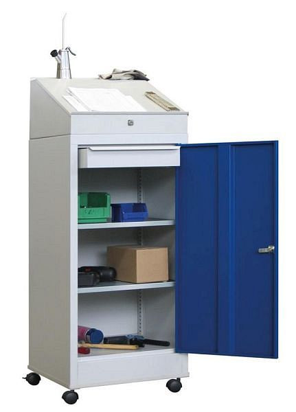 Gabinete combinado de puertas batientes PAVOY con elementos de equipamiento, incluido escritorio adicional y marco móvil, 32370-050-036