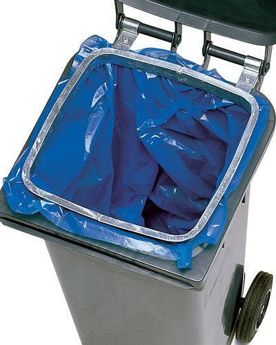 Bolsa con fuelle DENIOS para cubos de basura grandes con un volumen de 120 litros, 100 µ, UE: 100 piezas, azul, 165-476