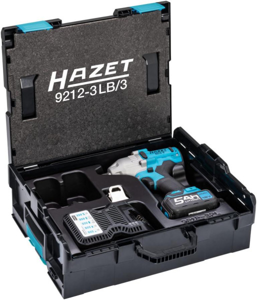 Atornillador de impacto a batería Hazet, par de aflojamiento máximo: 700 Nm, cuadradillo macizo de 12,5 mm, alta eficiencia gracias al motor sin escobillas, juego de 3 piezas, 9212-3LB/3
