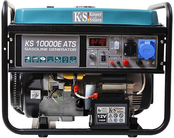 Könner & Söhnen Generador eléctrico de gasolina de 8000W, 1x16A(230V)/1x32A(230V), 12V, sistema automático de emergencia ATS, regulador de voltaje, pantalla, KS 10000E ATS