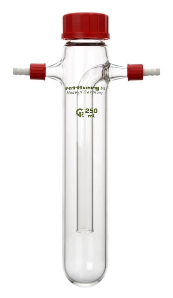 Trampa fría Rettberg, 250 ml, de una pieza, superior GL 45, conexiones laterales GL 14 con tapa + oliva, 134051036