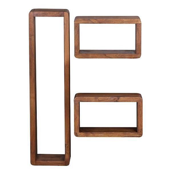 Wohnling Design Juego de 3 estantes de pared BOHA de madera maciza estilo rústico Sheesham, WL1.525