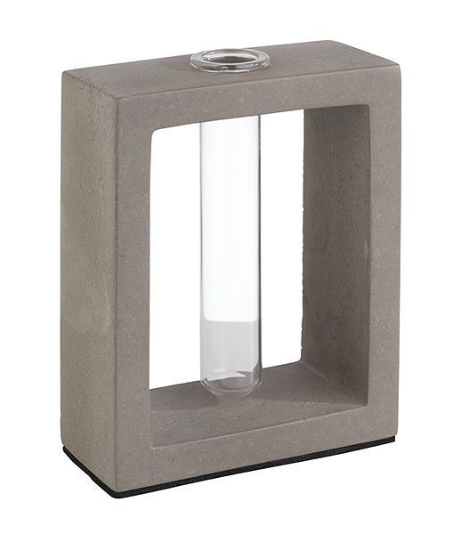 APS Jarrón con pieza de vidrio -ELEMENT-, 10 x 4,5 cm, altura: 12,5 cm, hormigón, vidrio, contenido: 25 ml, con fondo apto para muebles, 04010