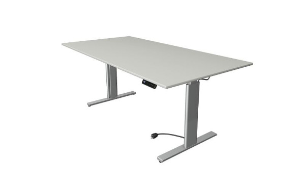 Mesa para sentarse/de pie Kerkmann Move 3 plateada, ancho 2000 x fondo 1000 mm, altura ajustable eléctricamente de 720 a 1200 mm, gris claro, 10233611