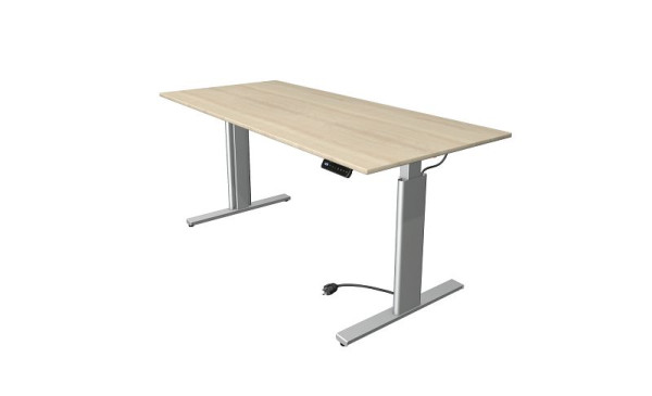 Mesa para sentarse y pararse Kerkmann Move 3 plateada, ancho 1800 x fondo 800 mm, altura ajustable eléctricamente de 720 a 1200 mm, arce, 10233250