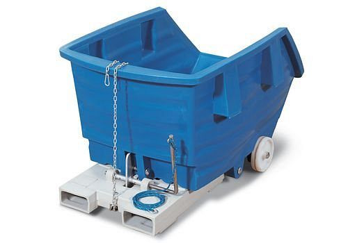 Contenedor basculante DENIOS de polietileno (PE), con ruedas y huecos para horquillas, volumen 1000 litros, azul, 181-692