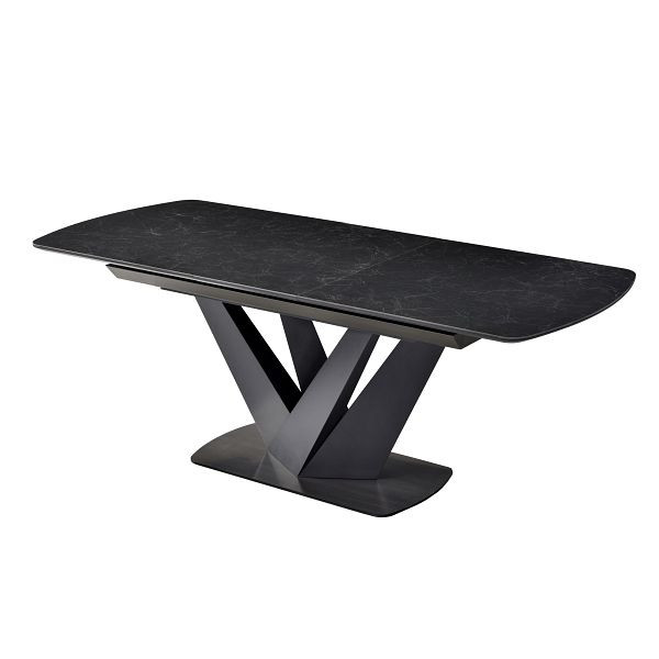 Mendler mesa de comedor HWC-J73, mesa mesa de comedor extensible, aspecto mármol acero inoxidable cerámica extensible 160-200x90 cm, negro, 82991+82992