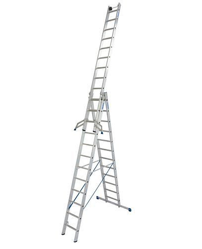 Escalera multiusos de aluminio DENIOS, de 3 x 12 peldaños, 2 rodillos de pared, 137-571