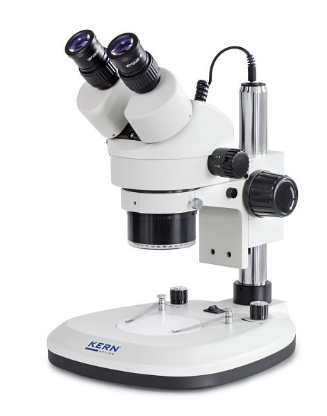 Microscopio de zoom estéreo KERN Optics con iluminación anular, Greenough 0,7 x - 4,5 x, binocular, ocular HWF 10x / Ø 20 mm, OZL 465