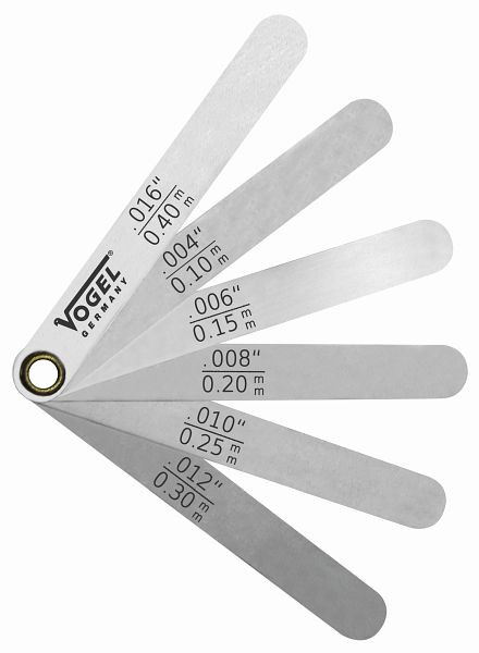 Juego de manómetros de ajuste de válvulas Vogel Germany, individualmente en bolsa, 0.10 - 0.40 mm / .004 - .016 inch, 6 hojas, 415106