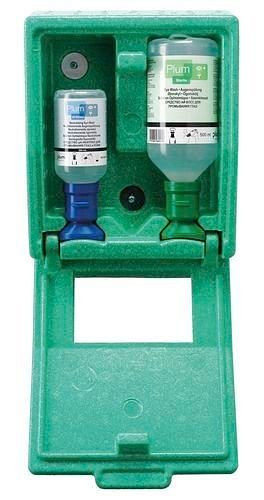 Estación de emergencia ocular DENIOS MONO en caja de pared, con 2 botellas de enjuague (solución salina), 145-542