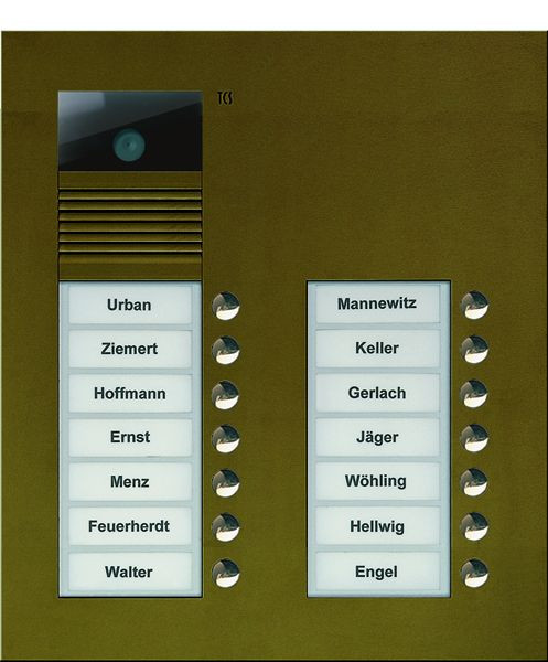 Estación exterior de video TCS serie AVU con 14 botones de timbre (alineados a la derecha), 2 columnas, bronce UP, AVU15140-0012