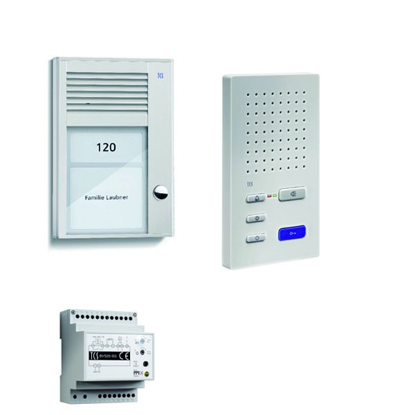 Sistema de control de puerta TCS audio: paquete AP para 1 unidad residencial, con estación exterior PAK 1 botón de timbre, 1x altavoz manos libres ISW3130, unidad de control BVS20, PSC2210-0000