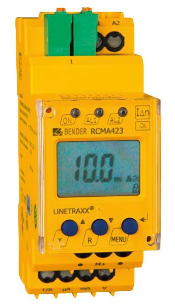 Dispositivo de monitoreo de corriente diferencial ELMAG BENDER RCMA423 para generadores de energía de hasta 100 kVA (correspondiente al disyuntor FI, sensible a todas las corrientes), 53727