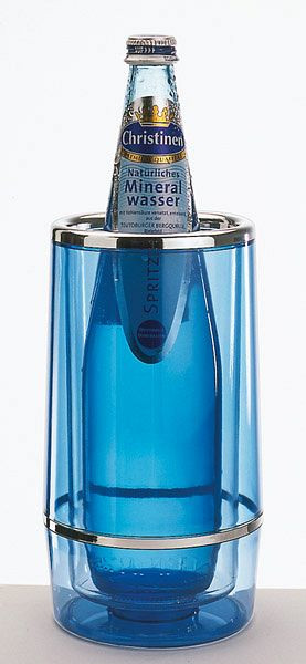 Enfriador de botellas APS, Ø exterior 12 cm, altura: 23 cm, PS, azul transparente, Ø interior 10 cm, doble pared, borde/anillo cromado, 36034