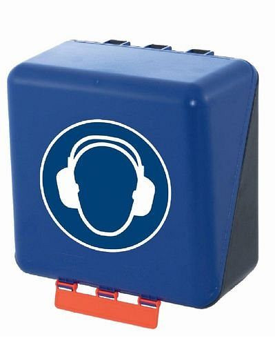 Caja midi DENIOS para guardar protección auditiva, azul, 116-484