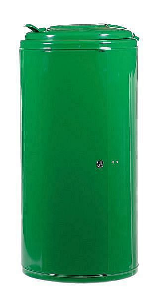 Cubo de basura Renner de 120 L aproximadamente, con cerradura, galvanizado y revestido, con tapa de acero, galvanizado en caliente y con recubrimiento en polvo, verde hoja, 8040-00PB 6002