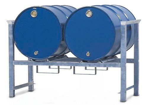 Cesta de apilamiento DENIOS ARL 2 de acero, galvanizado, para 2 barriles de 200 litros cada uno, con raíles de apoyo, 114-535