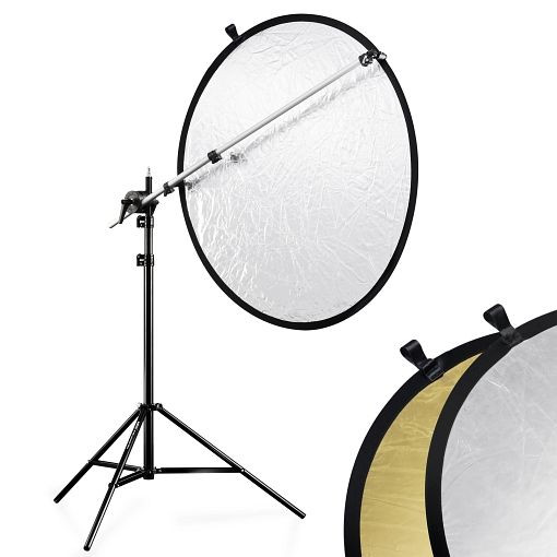Juego de soporte para reflector Walimex plateado / dorado, Ø 100cm, trípode de lámpara, reflector doble, 12562