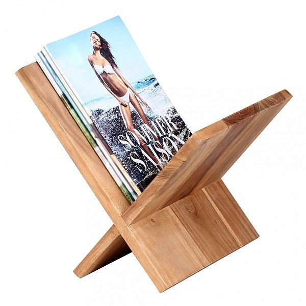 Wohnling revistero MUMBAI madera maciza de acacia en forma de X 31 cm, estilo rústico, WL1.591