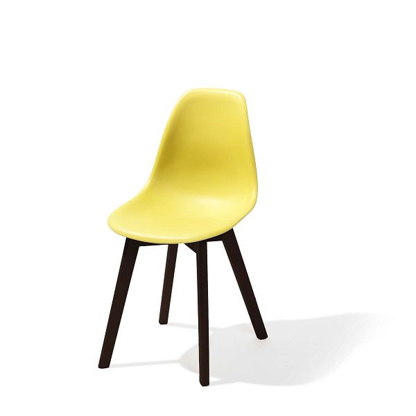 VEBA Silla apilable Keeve amarilla sin reposabrazos, estructura de madera de abedul oscuro y asiento de plástico, 47 x 53 x 83 cm (ancho x profundo x alto), 505FD01SY