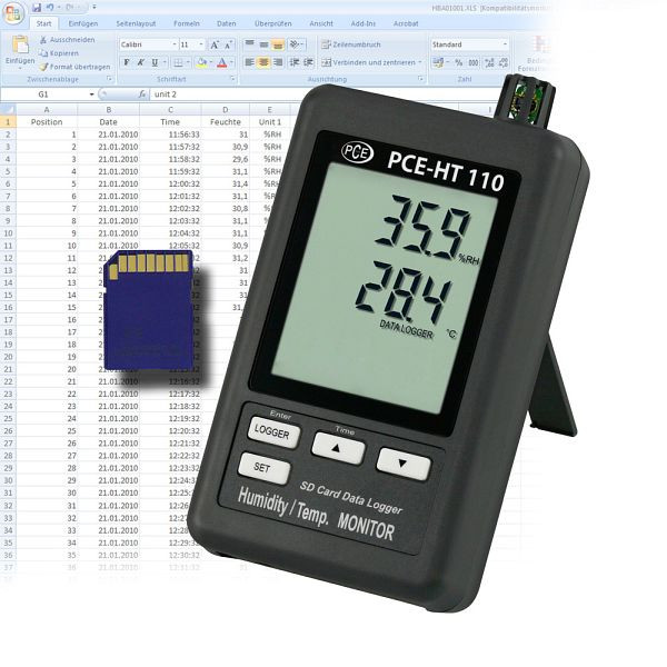 Registrador de datos de temperatura/humedad PCE Instruments, PCE-HT110