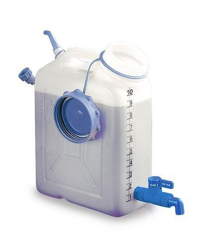 Balanza de litros DENIOS para pegar en bidones de boca ancha de 10 litros de volumen, 250-201