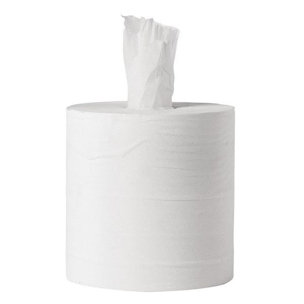 Rollos de toallas de mano Jantex para desenrollado interior blanco 1 capa, PU: 6 piezas, GD834